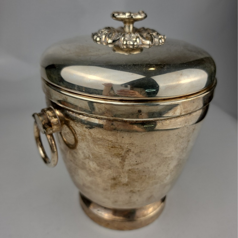 Vintage Sheffield Silver Co Silverplate Ice Bucket Insulated Glass Liner MCM Lid